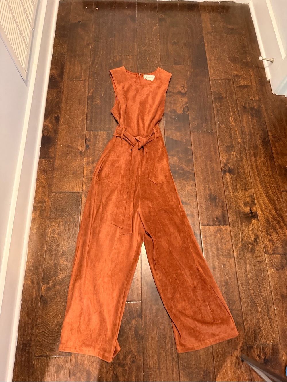 Anthropologie Burnt Orange Sleeveless Wide-Leg Jumpsuit with Tie Waist